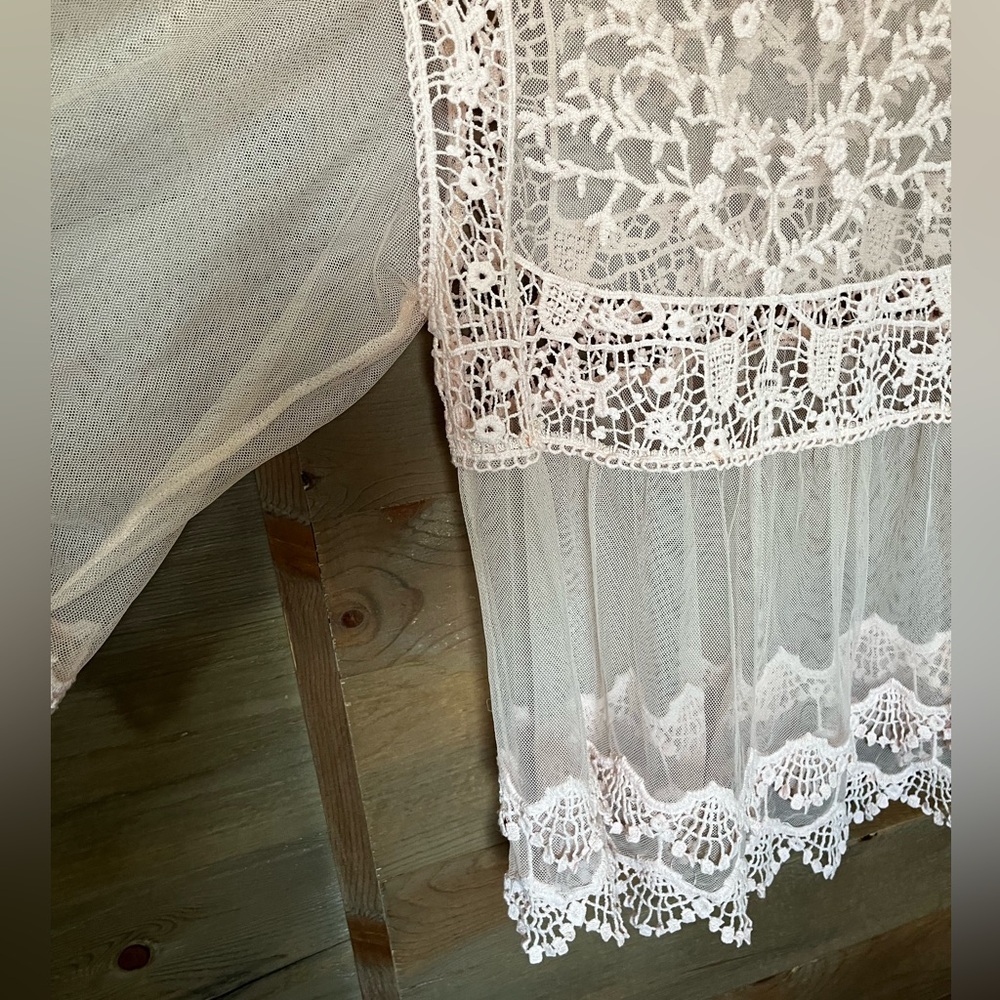 Pink Melo Sheer Embroidered Lace Peasant Top - Blush - Picture 4 of 10